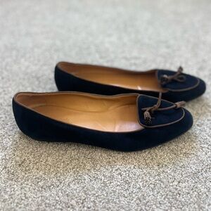 Hermès—Navy Blue Flats with Brown Trim, Sz 8.5 (EU 38.5)